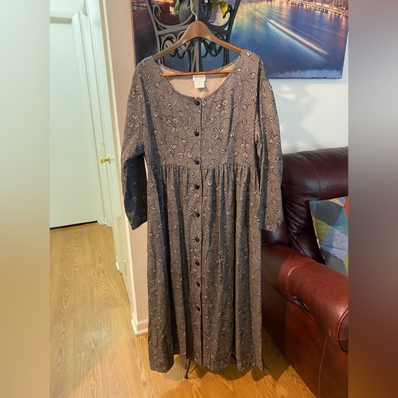 MODA INTL VINTAGE Elegant Gray Floral Dress SIZE XL - Picture 1 of 9